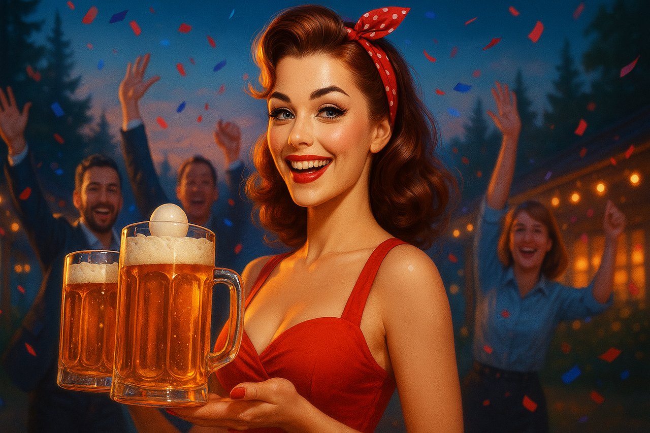 Бирпонг в Подмосковье — иллюстрация к инфо-странице: полная композиция без обрезки, фокус на персонаже и шарике